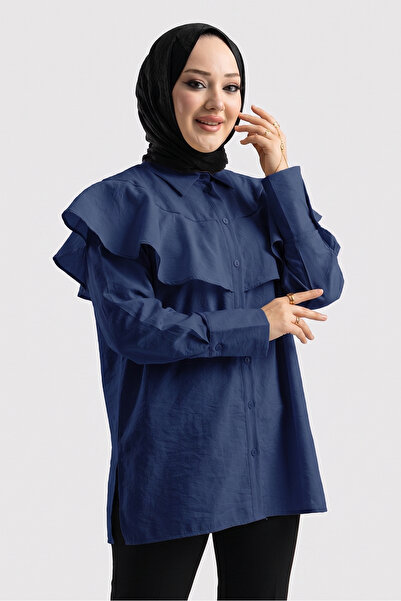 Suede Style 6317 - Stylish, Comfortable Peach Fabric Shirt Collar Women's Shirt