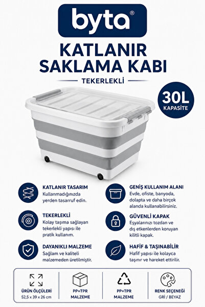BYTA 30 Liter Folding Storage Box with Wheels – Toy, Clothes, and Home Organi...