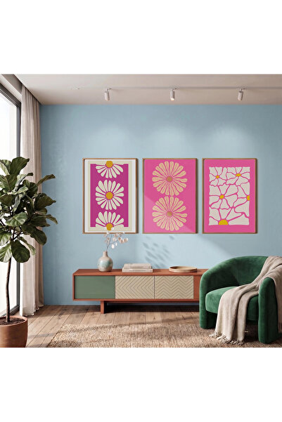 KOLAJTASARIM Set de picturi cu ramă din lemn Fuchsia Daisy Dream, 3 piese, de...