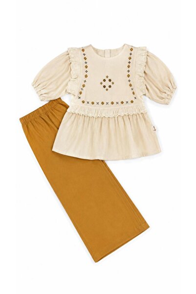 Oz Baby Girl's Cotton Embroidery Detailed Ruffled Tunic and Pants Set 6-9 Yea...