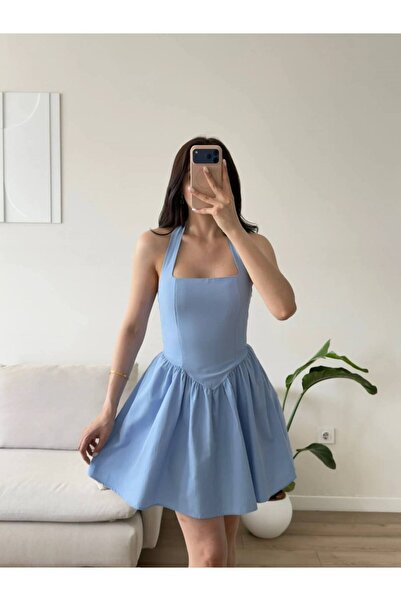 MIZUKI Women's Halter Neck Corset Detailed Mini Dress