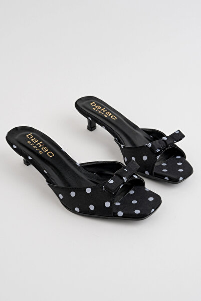 bakac store Amelie Black Polka Dot Bow Detailed Heeled Slippers