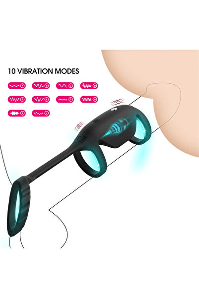 Byzon 3 Halkalı Titreşimli Penis KILIFI | USB Şarjlı | 10 Titreşim Modu | Su Geçirmez | Medikal Silikon