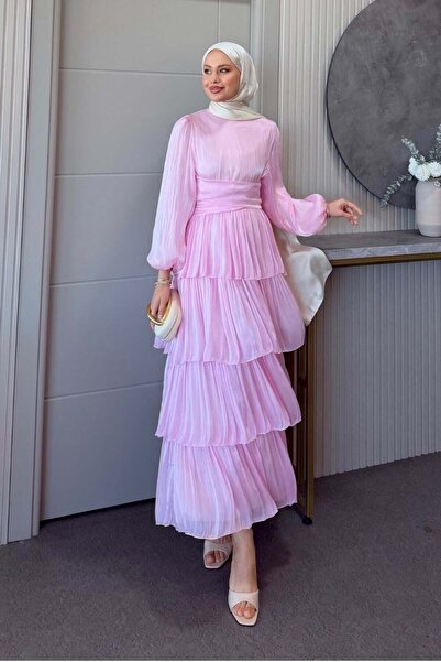 Şulemoda Giyim Zümra Kat Kat Elbise Pembe