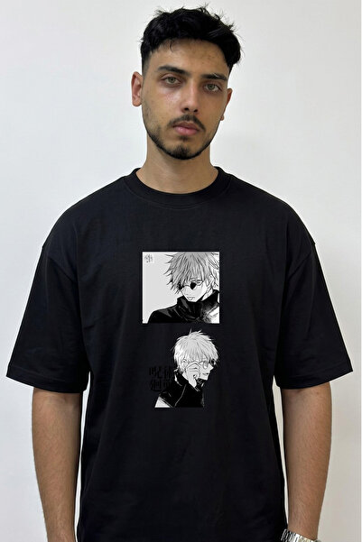 Anetos Gojo Satoru_26 Design Printed Oversize Black T-Shirt