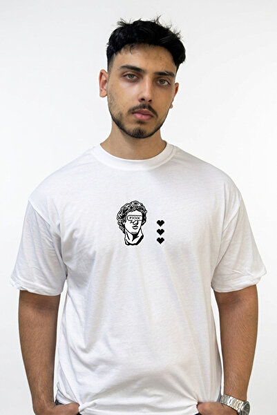Anetos Classic Sculpture Fxxk Design Printed Oversize White T-Shirt