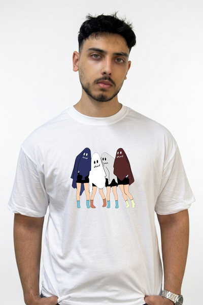 Anetos Ghost Girls Design Printed Oversize White T-Shirt