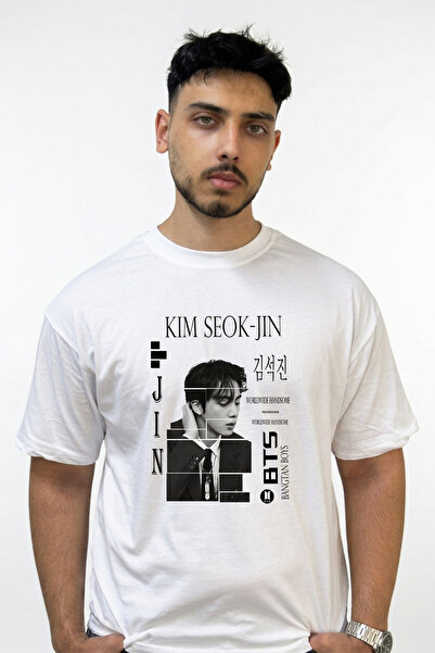 Anetos Kim Seok Jin Design Printed Oversize White T-Shirt
