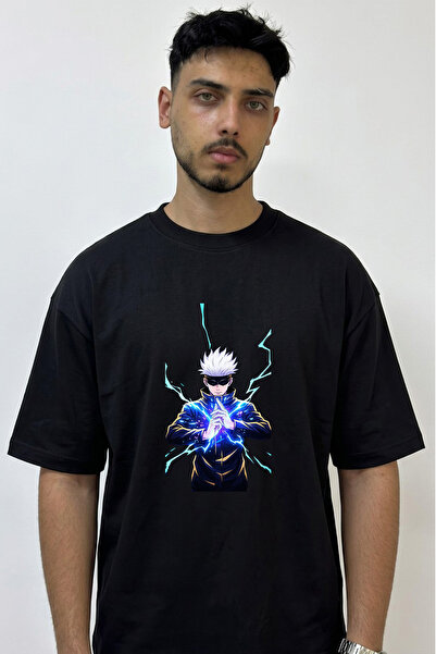 Anetos Gojo Satoru_14 Design Printed Oversize Black T-Shirt