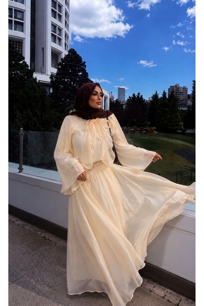 Generic Brand Women's Hijab Set with Flywheel Detail and Chiffon Voile Skirt