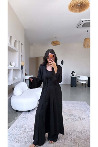 Buket Teke Black Long Viscose Less Kimono