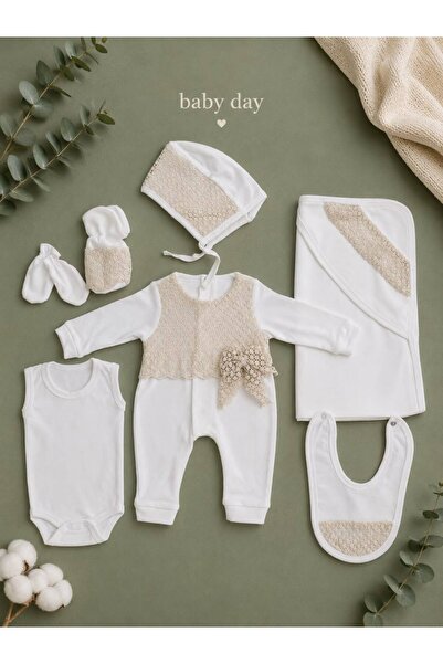 Baby day Luxury 6 Pcs Newborn Baby Girls Lace Bowknot Elegant Romper Set - Wh...