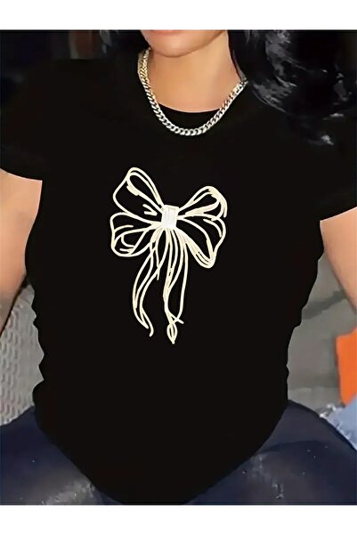 LİNA06 Lightweight And Durable Short-Sleeve T-Shirt Featuring a Bow Design, I...