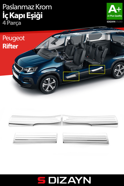 S Dizayn S-Dizayn Peugeot Rifter Krom İç Kapı Eşiği 4 Prç 2019 Üzeri A+ Kalit...