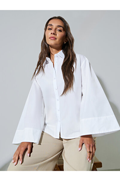 Styli White Wide Sleeve Button-Down Shirt
