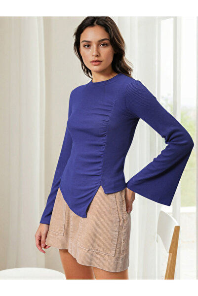 Freehand By Styli Bluea Solid Long Sleeve Top