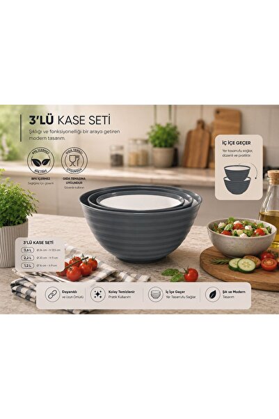 Nestora Kitchen 3-Piece Practical Plastic Storage and Mixing Bowl Set (1.2 L ...