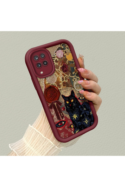 ARTISHELL Samsung Galaxy M12/A12 Uyumlu Gizemli siyah kedi desenli silikon te...