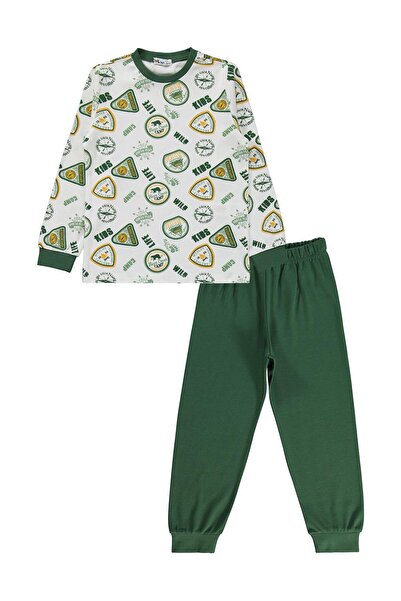 Civil Boys Kids Crest Printed Pajama Set for Ages 10-13 - Green