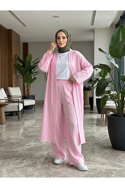 Foremia Long Cardigan Trouser Suit-Pink