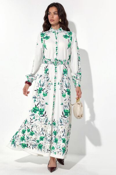 Hiccup Msn Floral Patterned Belted Maxi Shirt Dress