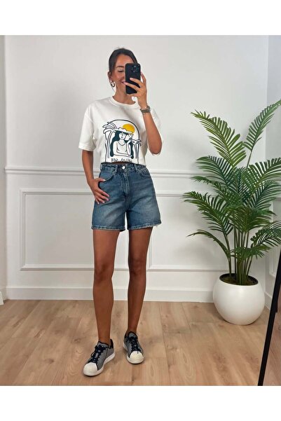 Myrum butik Mandy Orta Mavi Premium Jean Şort