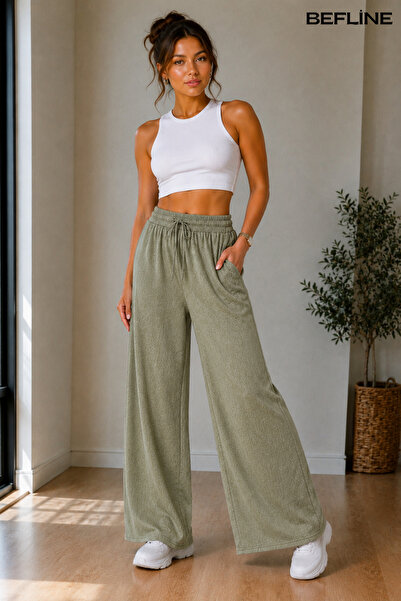 LAVİNİM Women's Linen Denim Detailed Oversize Loosefit Comfortable Trousers
