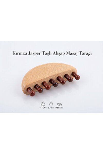 BiSimya Aktar Red Jasper Stone Wooden Massage Comb