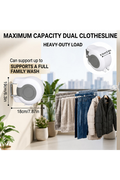 Baytix HOME 13M Double Retractable Clothesline Wall Mounted Clothes Drying Ra...