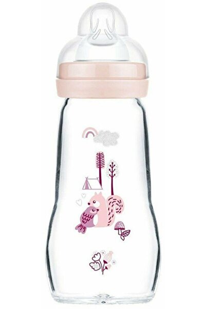 MAM Γυάλινο Μπουκάλι Feel Good 260ml + Θήκη Σιλικόνης 2+M Ροζ (377SG)