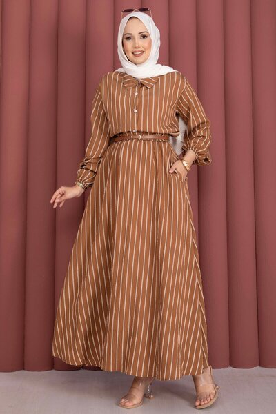 EBRUTESETTÜR Striped Shirt Skirt Double Set Tan