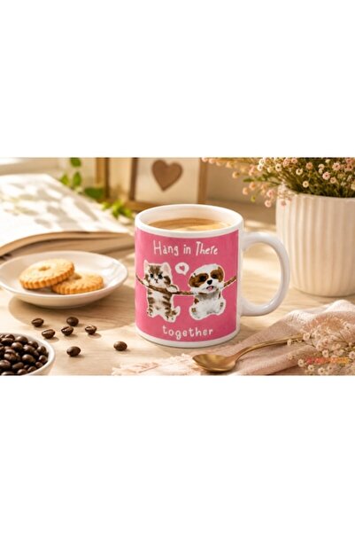 SHOPIENS Cană ceramică mini albă de 120ml cu imprimeu cu pisicuțe și cățeluși...