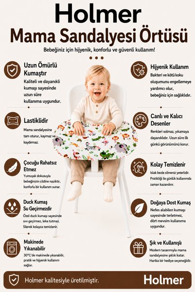 Holmer Organik Pamuklu Leke Tutmaz Mama Sandalyesi Örtüsü