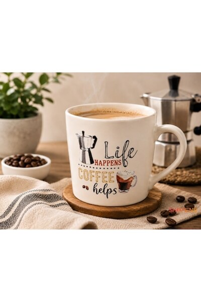 SHOPIENS Cană ceramică mată ecru, 400ml, pentru cafea, ceai, cappuccino, form...