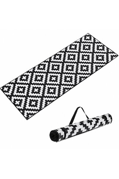 SHOPIENS Saltea de plajă rulabilă, negru-alb, cu model aztec, din țesătură de...