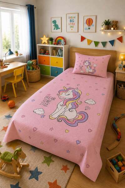 Evdek Bebek ve Çocuk Odası Dream Unicorn – Unicorn Tek Kişilik Pike Takımı 16...