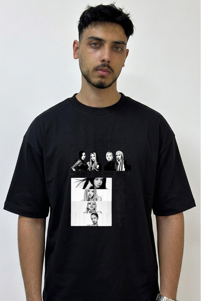 Anetos Μαύρο μπλουζάκι BLACKPINK_8 με στάμπα σε oversized σχέδιο
