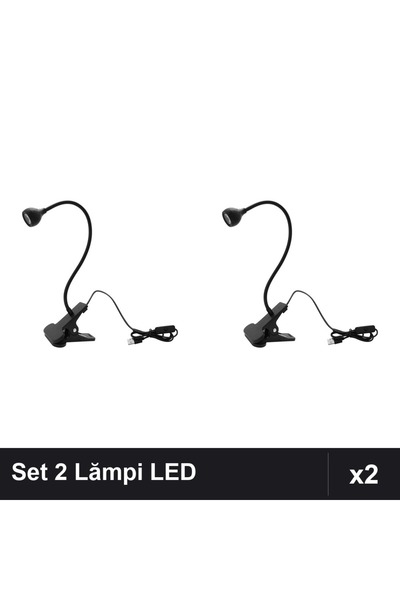 NAİLS Set 2 Lămpi LED Lanternă pentru Unghii 3W Flexibile cu Clemă USB Manich...