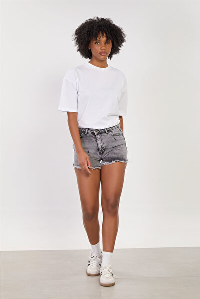 BARRELS AND OIL Women's Tasseled Denim Shorts - Anthracite