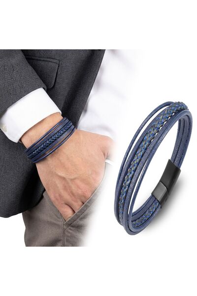 OGHAMAY Blue Black Multi Leather Bracelet Zamak Lock 18393B2D7Z