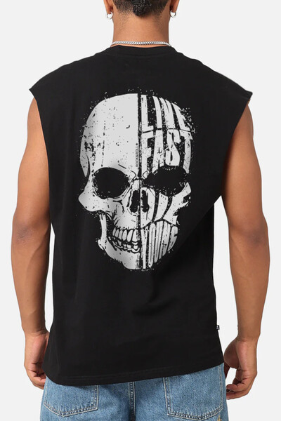 ROCKANDROLL Fast Age Up - Tricou negru supradimensionat cu imprimeu la spate ...