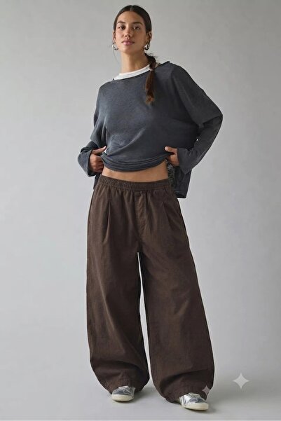 september island Ruth Washed Brown Color Adjustable Waist Shalwar Carrot Pants