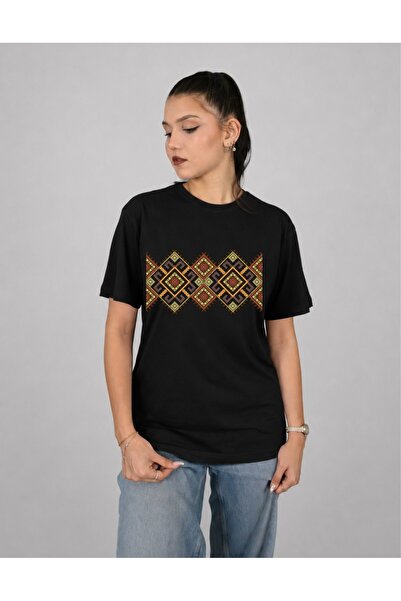 Krays Unisex Carpet Patterned T-Shirt Vintage Ethnic Embroidery Look Cotton R...