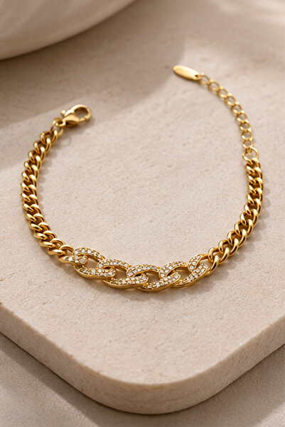 Balenbi Jewelry Women's Stoned Thick Gourmet Chain Non-Tarnish Steel Bracelet...