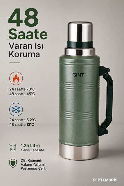 septembris TerraTherm 1.25 L Vakumlu Çelik Termos – Paslanmaz Çelik, Çift Kat...
