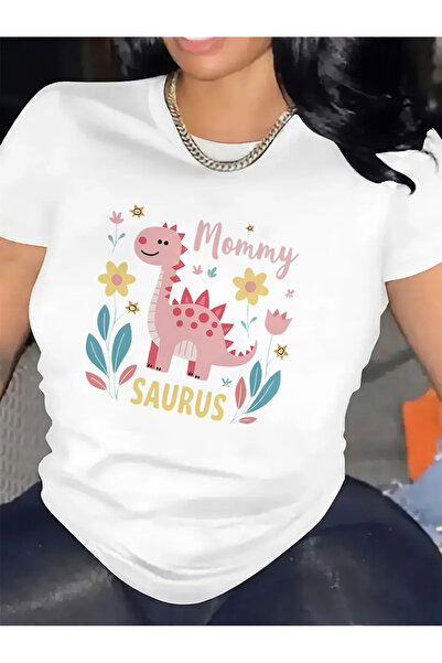 LİNA06 تي شيرت قطني بأكمام قصيرة بتصميم Mommy Saurus، مثالي للاستخدام في غرفة...