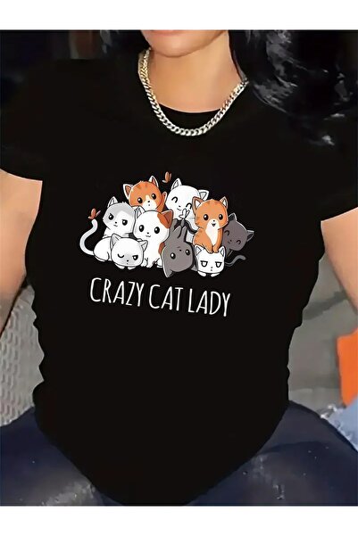 NOURAM تي شيرت نسائي بأكمام قصيرة |   تصميم Crazy Cat Lady مع طباعة قطط لطيفة...