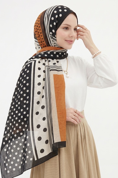 InStyle Puantiye Desen Dijital Bambu Şal - Turuncu
