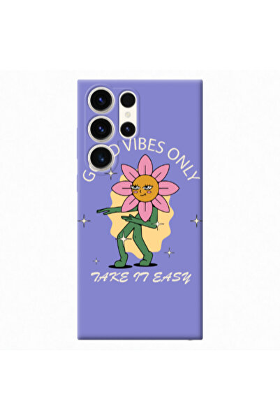 Other Samsung S24 Ultra Good Vibes Only Purple Colored Silicone TPU Θήκη