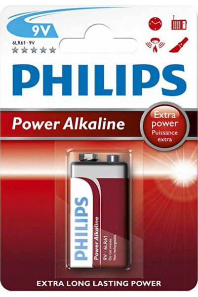 Philips Αλκαλική Τετράγωνη Μπαταρία 9 Βολτ Κωδικός: 6LR61P1B/10